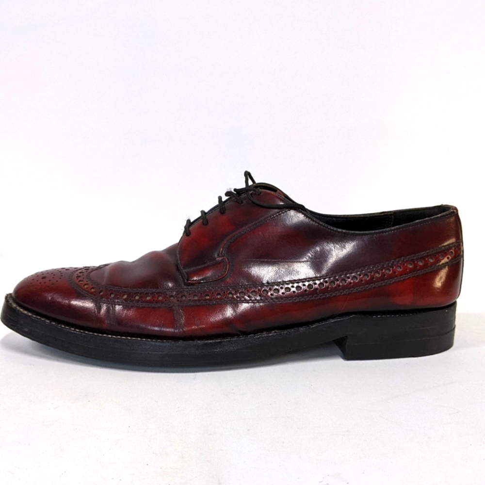 Vintage Florsheim Wingtip Balmoral Shoes, Dark Cherry, size 12, Re-soled, Read